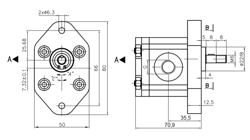 HYDRAULISCHE POMP 00A2X032 GR.0 - 2cc - LINKS