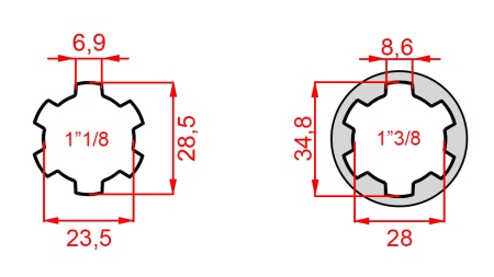KARDANADAPTER MED PINNE FRAN 1-3/8 TILL 1-1/8 (150 mm)