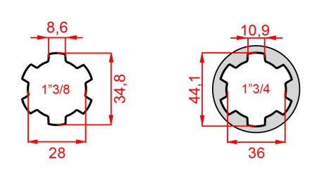 ZAPFWELLENADAPTER MIT BOLZEN VON 1-3/4 AUF 1-3/8 (165 mm)