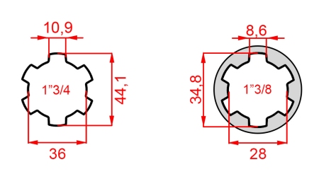 KARDANSKI NASTAVEK Z ZATIČEM iz 1-3/8  na 1-3/4 (165 mm)