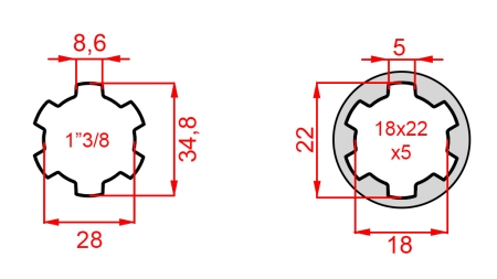 KARDANOVÝ ADAPTÉR Z 18x22x5 (6 DRÁŽOK) NA 1-3/8 (120 mm)