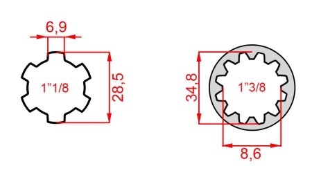KARDANADAPTER 1-3/8 → 1-1/8 (140 mm)