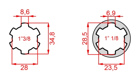 KARDANADAPTERI 1-1/8 → 1-3/8 (140 mm)
