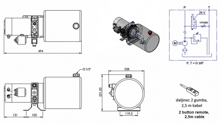 МИНИ ХИДРАВЛИЧЕН POWER-PACK 24V DC - 2.2kW = 2.1cc - 8 литра - еднофазно сглобяване (метал)