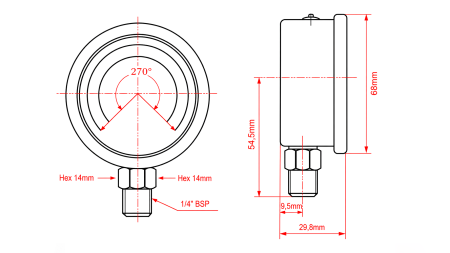 MANOMETER DN63 VERTIKAL 0 - 6 BAR - 1/4