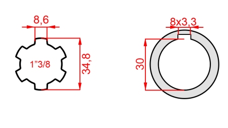 P.T.O. ADAPTER 1”3/8 - HOLE dia30mm