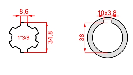 P.T.O. ADAPTER 1”3/8 - HOLE dia38mm
