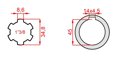 P.T.O. ADAPTER 1”3/8 - HOLE dia45mm