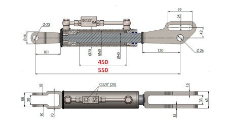 BRAÇO DE LEVANTE HIDRÁULICO COM FORQUILHA DE 2TON. 60/40-100 (450MM-550MM)