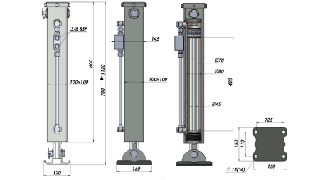 KAKSITOIMINEN HYDRAULINEN TUKIJALKA (100x100x700 mm) - ISKU 420 mm - 5.000 kg