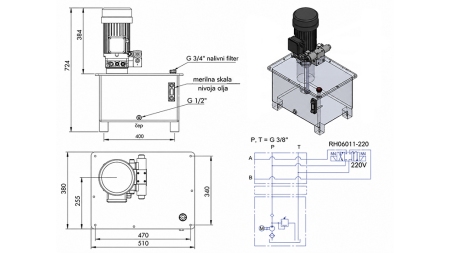 MINI CENTRALE HYDRAULIQUE 380V AC (4 kW) - 8 cc - 12 lit/min - réservoir 40 lit