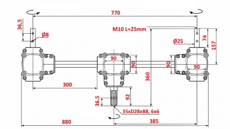 KIT RIDUTTORI 1:1,35 (22HP-16kW) PER SPANDILETAME L:770 - ALU