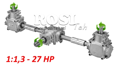 CONJUNTO DE CAIXAS DE ENGRENAGENS 1:1,3 (27HP-20kW) PARA ESPALHADOR DE ESTRUME L:450 - ALU