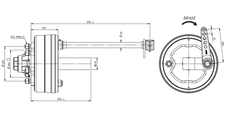 ASSE SEMI-ASSALE CON FRENI 3.600 KG L.250 MM