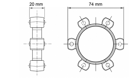 STJERNEKOBLING TIL GUMMIINDSATS ND16-ND17 (74mm)