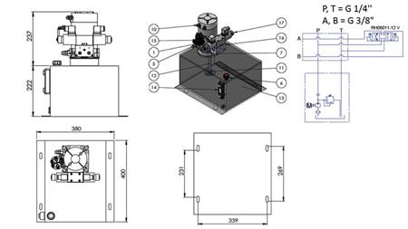 AGREGADO HIDRÁULICO MINI 12V DC - 1.6kW = 2.1cc - 25 lit - montagem de direção dupla (metal)