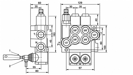 MANUAL HYDRAULIC VALVE MONOBLOCK 2xZ50