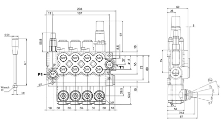 MANUAL HYDRAULIC VALVE MONOBLOCK 4xZ50 + FLOATING FUNCTION