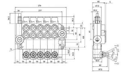 MANUEL DISTRIBUTEUR HYDRAULIQUE MONOBLOC 5xZ80