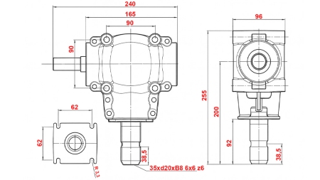 ANGLE GEARBOX L-150J 1:1.14 (16HP-12KW)
