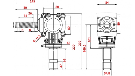 ANGLE GEARBOX L-150J 1:1 (12HP-9KW)