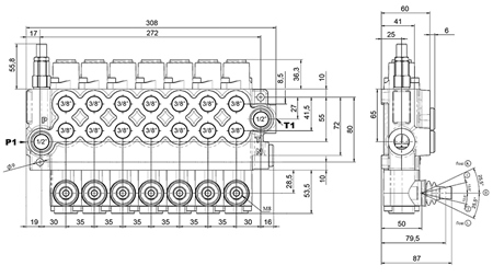 MANUAL HYDRAULIC VALVE MONOBLOCK 7xZ50
