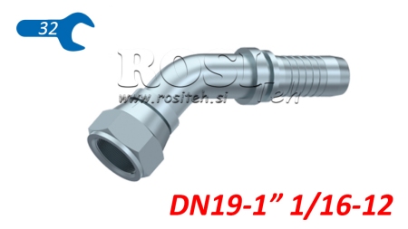 HYDRAULICZNE POŁĄCZENIE DKJ JIC74° ŻEŃSKI ŁUK 45° DN19-1 1/16-12