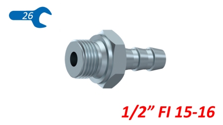 CONEXIÓN MASCULINA HIDRÁULICA 1/2 PARA MANGUERA DE GOMA Φ 15-16