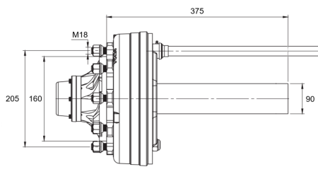 HALBACHSE MIT BREMSEN - 5250 kg (6 SCHRAUBEN) - 290 mm