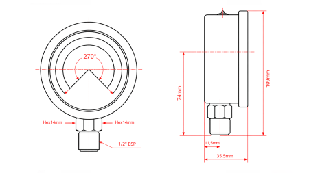MANOMETRO DN100 VERTICAL 0 - 4 BAR - 1/2
