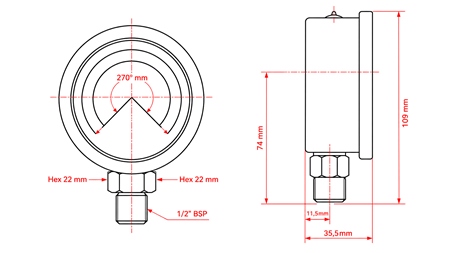 MANOMETER DN100 VERTICAL 0 - 6 BAR - 1/2