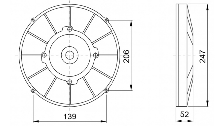 AXIÁLNÍ VENTILÁTOR 225MM TLAČÍCÍ 12V