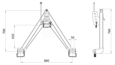 FRONTTREKANT FOR TRAKTOR FRONTHYDRAULIKK CAT. 2 - 760 MM - 1400 KG