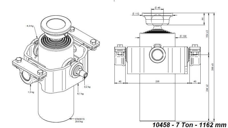 TELESCOPISK SYLINDER KOMPAKT 5 TRINN 1162mm x125 -KULE