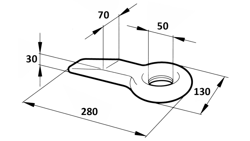 FIXED TOWING HOOK FI50 70X30 L280 - 14000KG/2000KG
