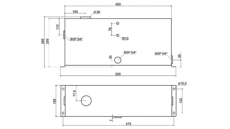 SERBATOIO IN METALLO 12 LITRO CUBO 255x155x450mm