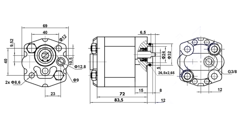 POMPE HYDRAULIQUE 10C2,1X302 2,1 CC DROITE