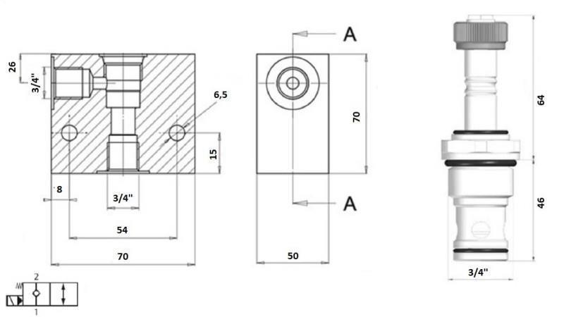 2 wegeventil 3/4 (NC) 12V - 120lit