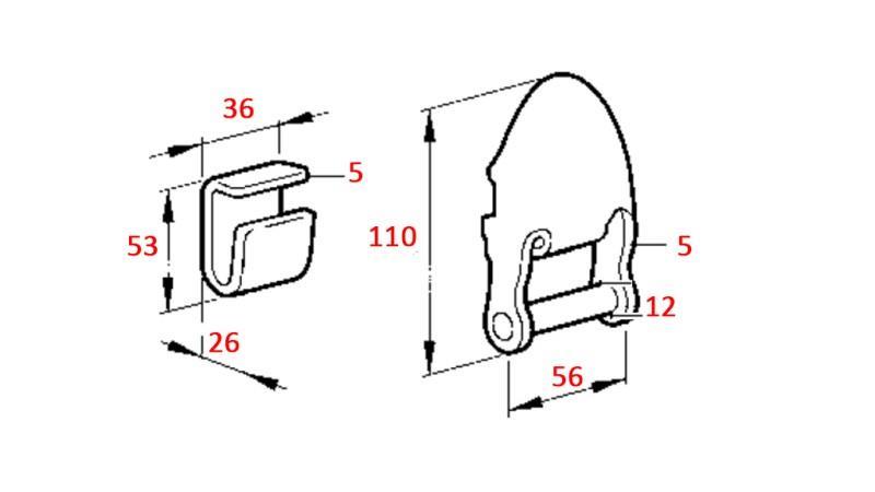 TRAILER HINGE REMOVABLE C-SHAPE 56mm