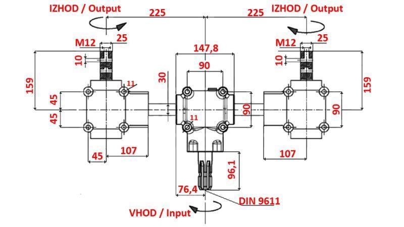 GEARBOXES SET FOR SPREADER 1:1,3 (27HP-20kW) L-450 CAST IRON