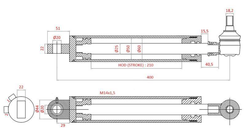 HIDRAVLIČNI VOLANSKI CILINDER FIAT-NEW HOLLAND OEM-5189888