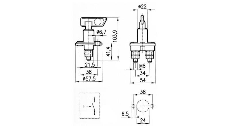 MAIN SWITCH 1POL WITH REMOVABLE LEVER 100A