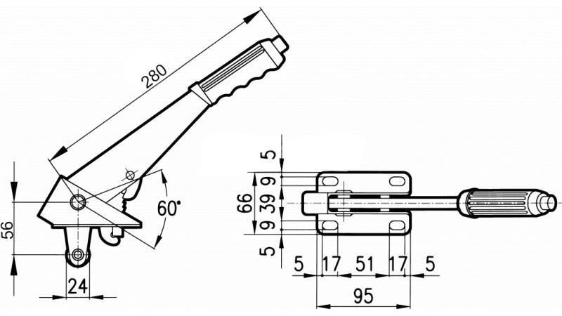 POTEZNA ROČICA L280 S ŠKRIPCEM FI24mm