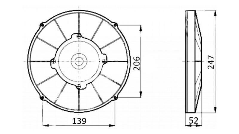AXIAL VENTILATOR 225mm PULLING 12V