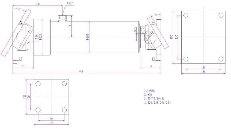 TELESKOPISK CYLINDER 4 EXTENSIONER  900MM K4B-7TS