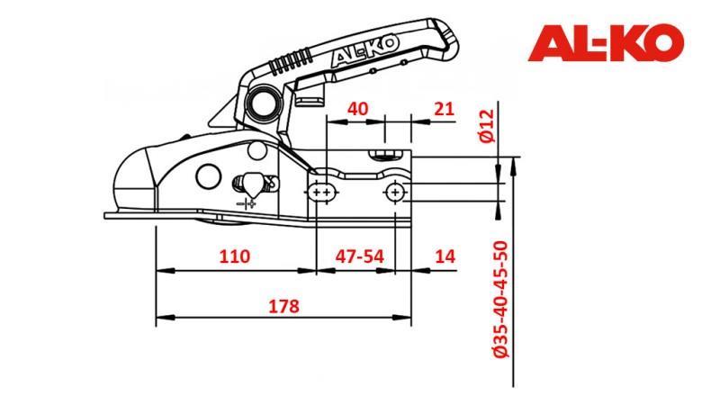 TOWBAR AL-KO AK-161 FOR CAR TRAILER ROUND 1.600 kg FI50-45-35