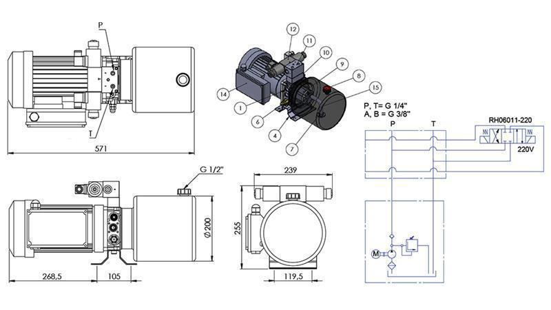 MINI HIDRAULIČNI AGREGAT 230V AC (1,5 kW) - 5,8 cc - 8,2 lit/min - tank 6 lit