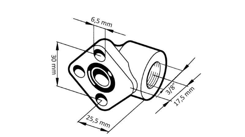 CONNETTORE PER TUBO 3/8 - FLANGIA AD ANGOLO fi 30