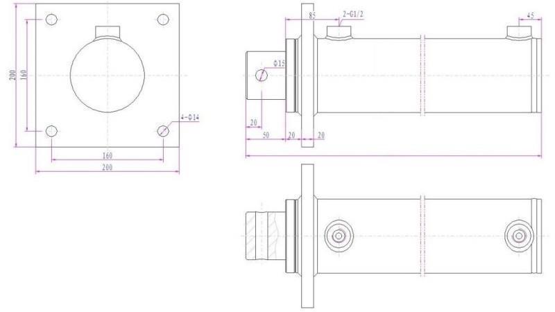 hidravlični cilinder z montažno ploščo 100/60-1050 - dimenzije