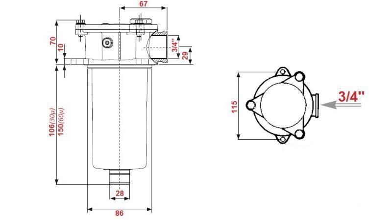 HYDRAULIC SUCTION FILTER - METAL 3/4 - 30u - 75 lit/min